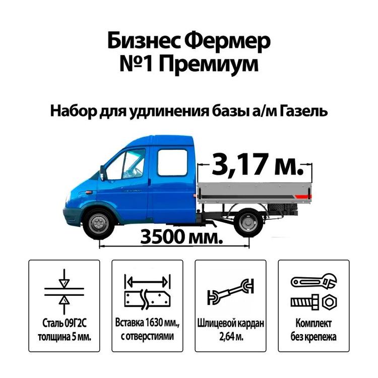 Удлинители рамы (+1м) на Газель (база) сверленный (1630*181*5мм) комплект