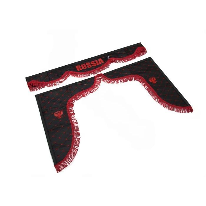 Ламбрекен на Газель, Газель Бизнес (экокожа) "RUSSIA" черный с красной бахромой