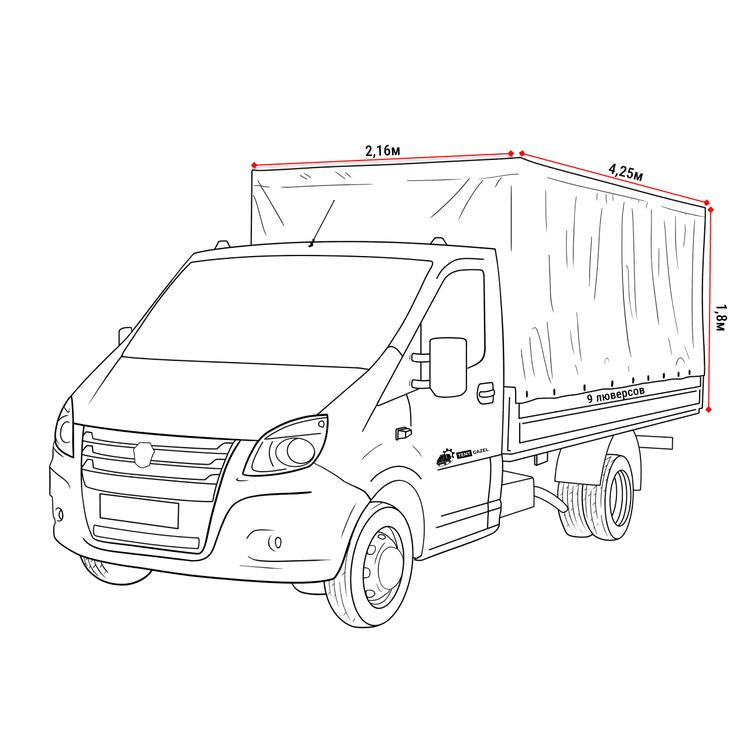 Тент на Газель Некст удлиненная 4,25*2,06м, (2-х слойный, усиленный, плотность 600гр/м2, 9 люверсов) серый (МастерТент)
