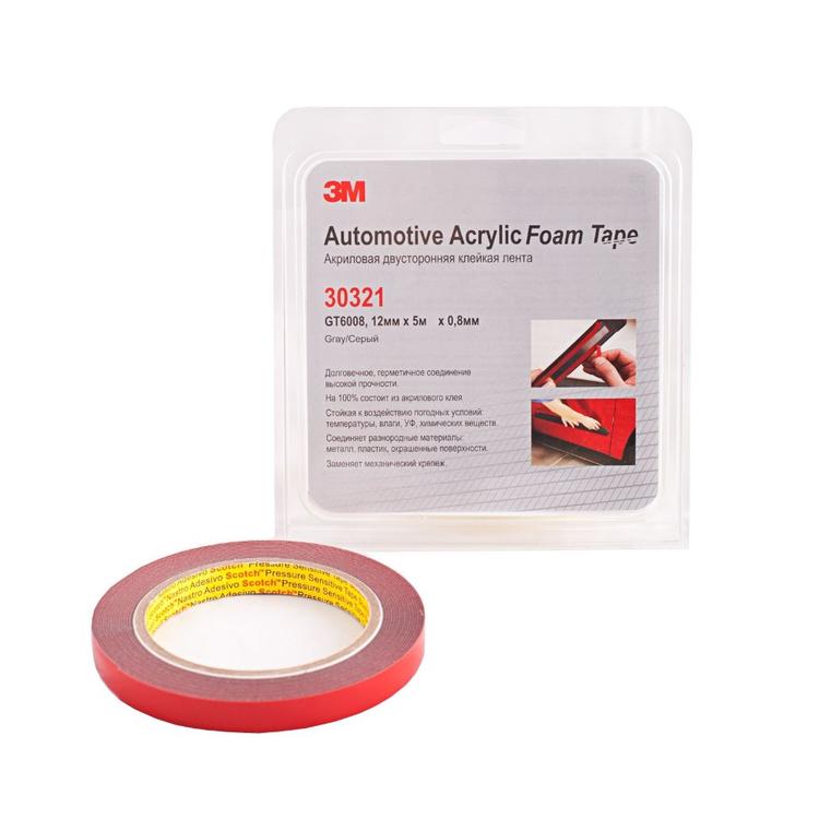 Скотч двусторонний "3M" акриловый 8 мм х 5 м х 0,8 мм